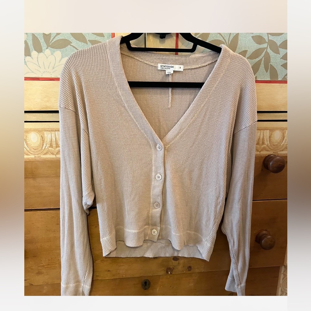 Stateside Slouchy Crop Pale Pink Waffle Shirt